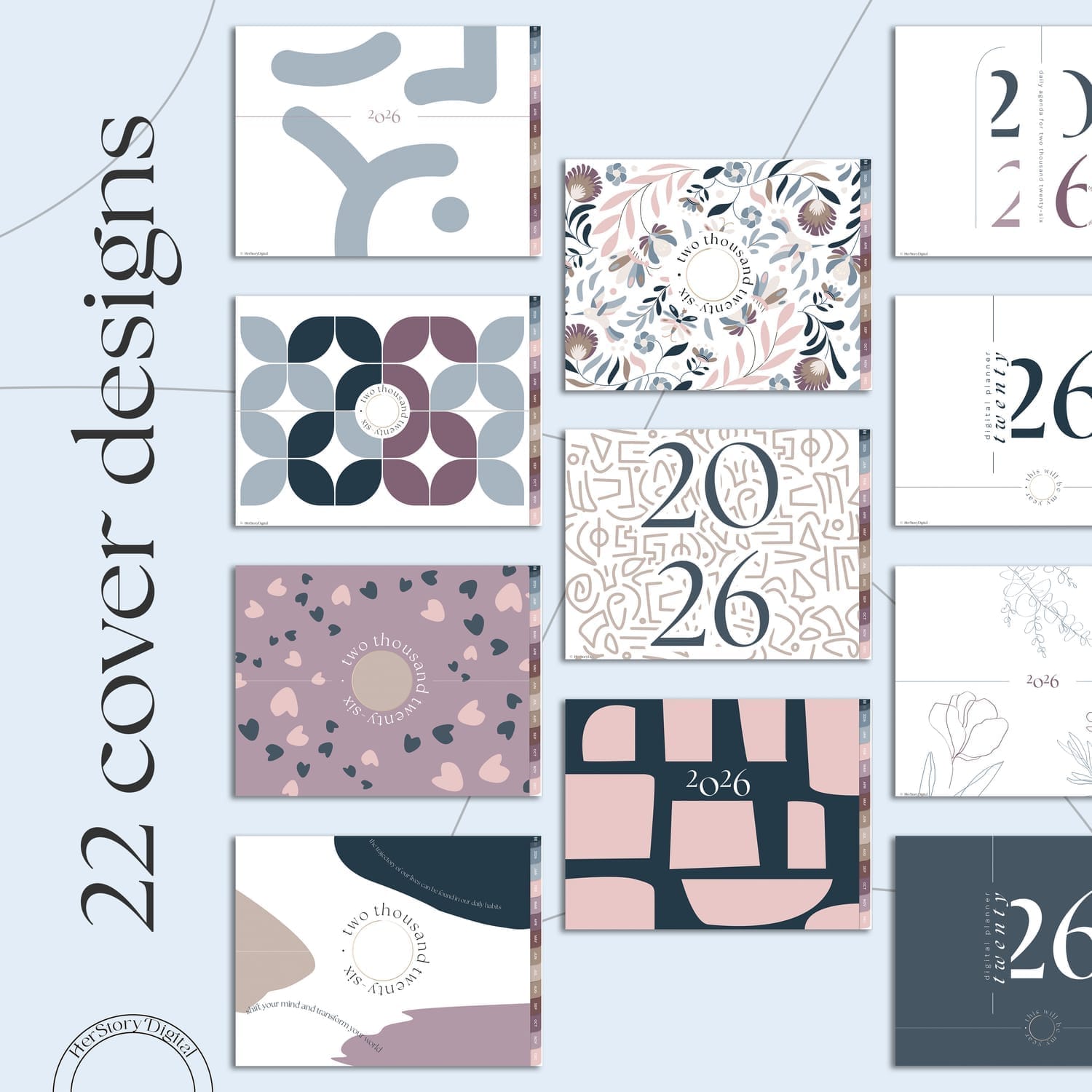 Cover designs for for 2025 digital planner peace by HerStoryDigital