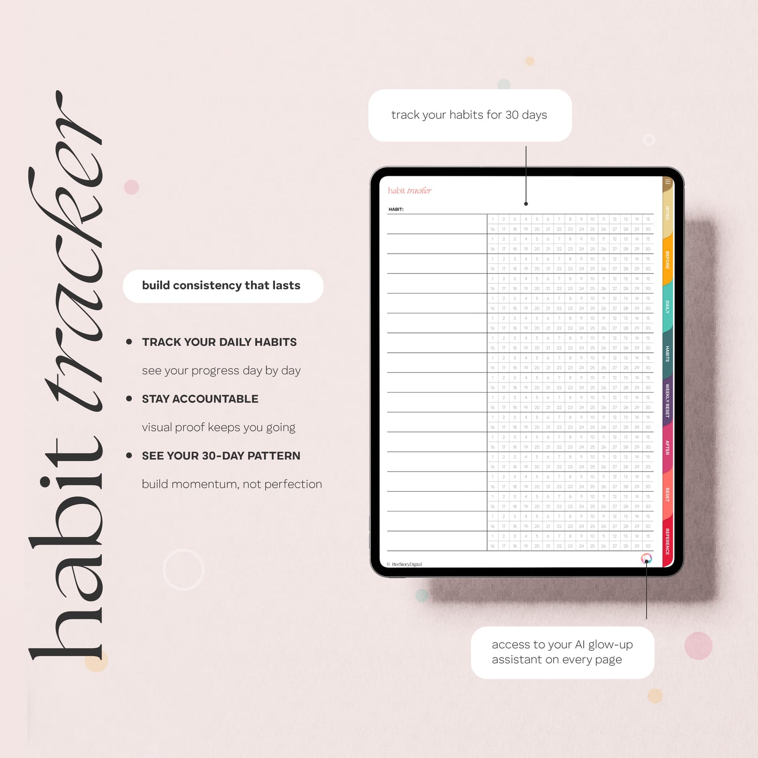 Dated 2025 GoodNotes planner monthly pages by HerStoryDigital