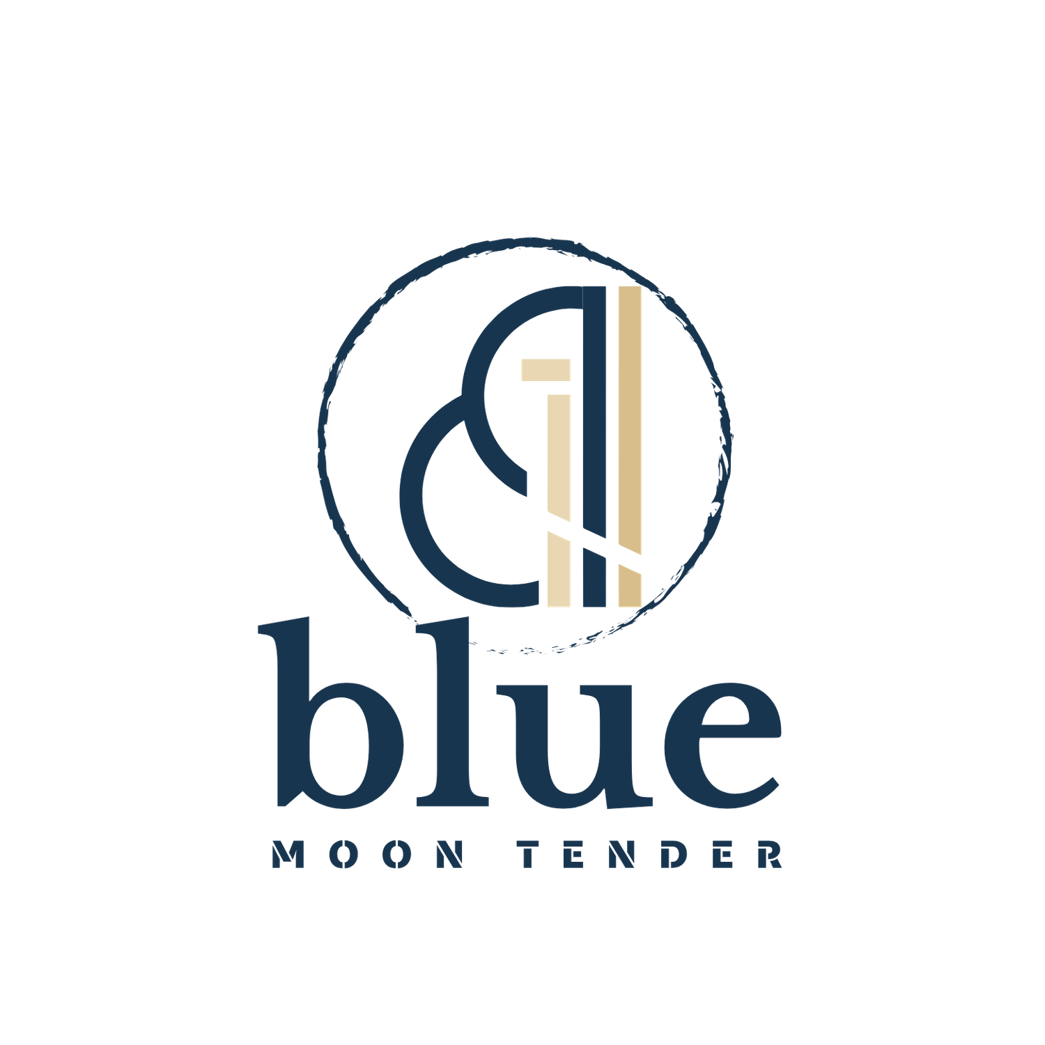 Blue Moon Tender – sötétkék és pezsgőarany logó