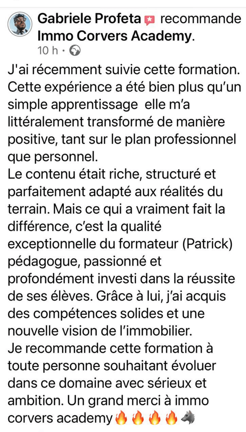 Témoignage agent, Immo Corvers Academy