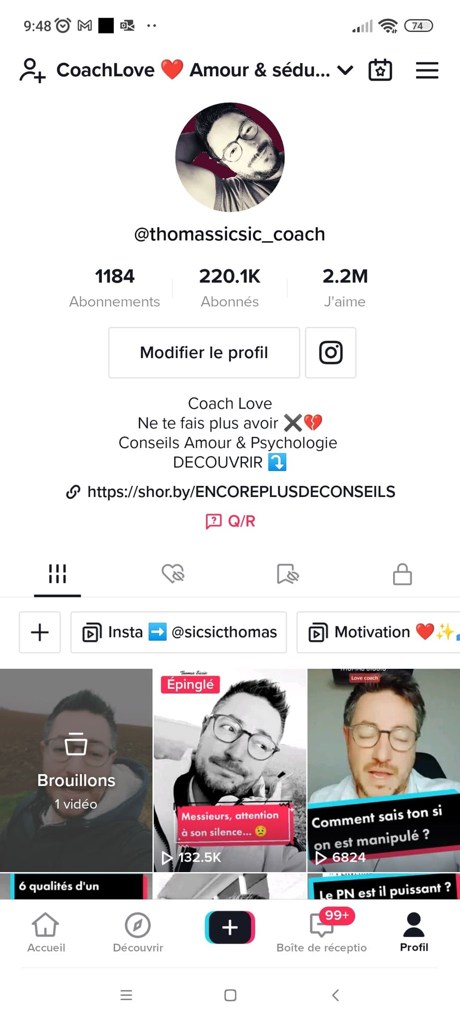 Compte tiktok thomas sicsic coach love 222K