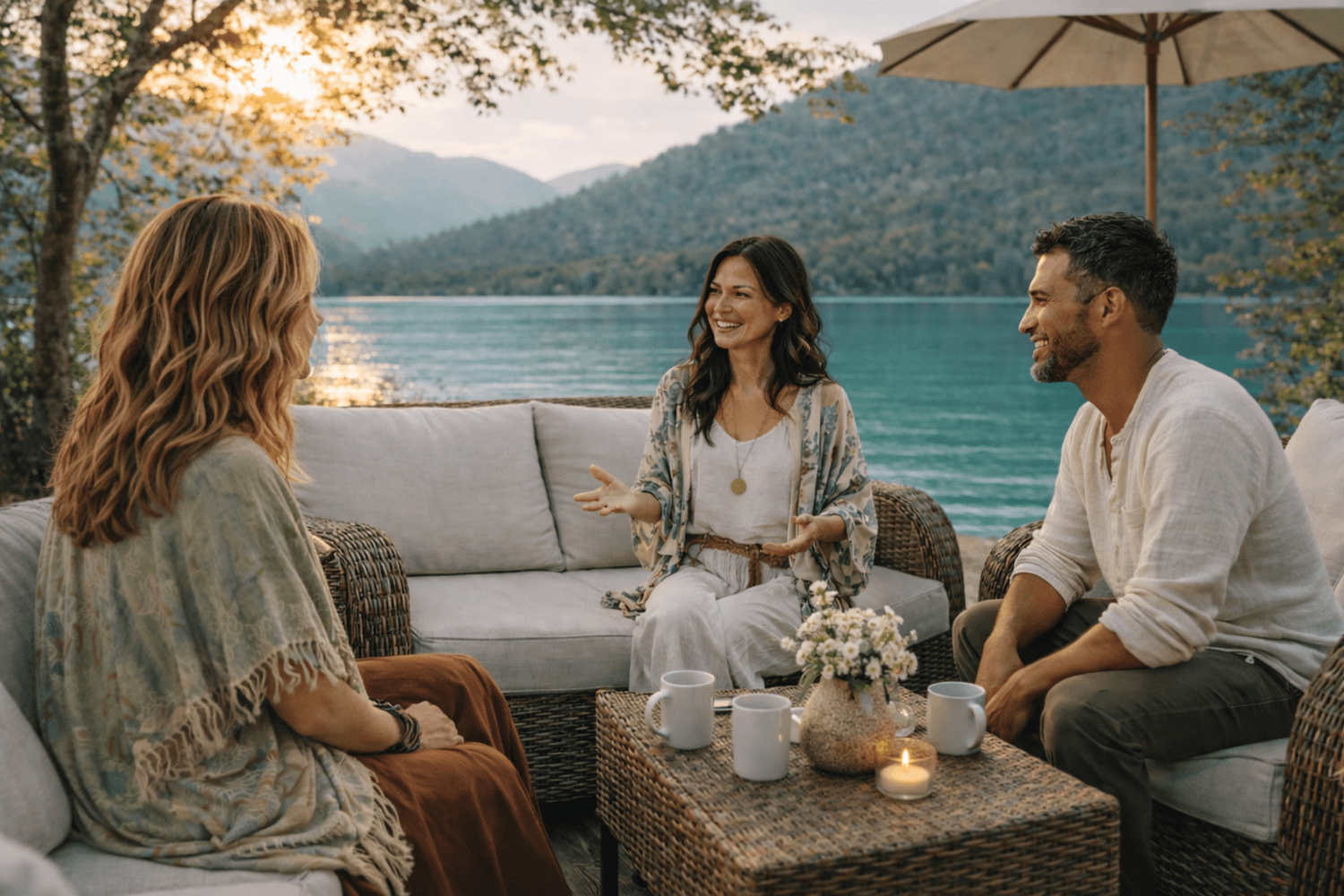 Private Somatic Calm group event by the lake, helping people learn to center, ground, and understand energetic shifts.