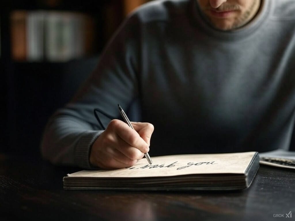 A man starting a gratitude journal to embrace a more fulfilling and joyful life