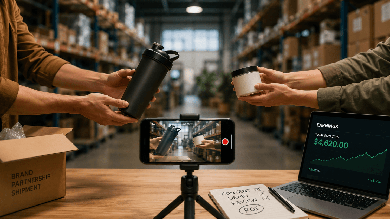 A phone recording products for a short review video