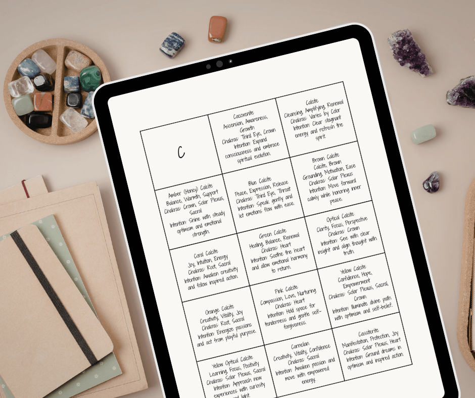 Ultimate Crystal Guide printable reference for crystal properties and chakra associations by Hippiness Is