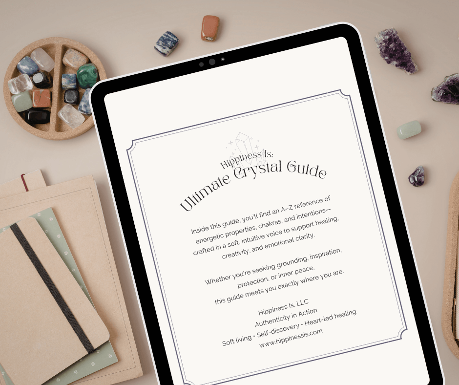 Ultimate Crystal Guide printable reference for crystal properties and chakra associations by Hippiness Is