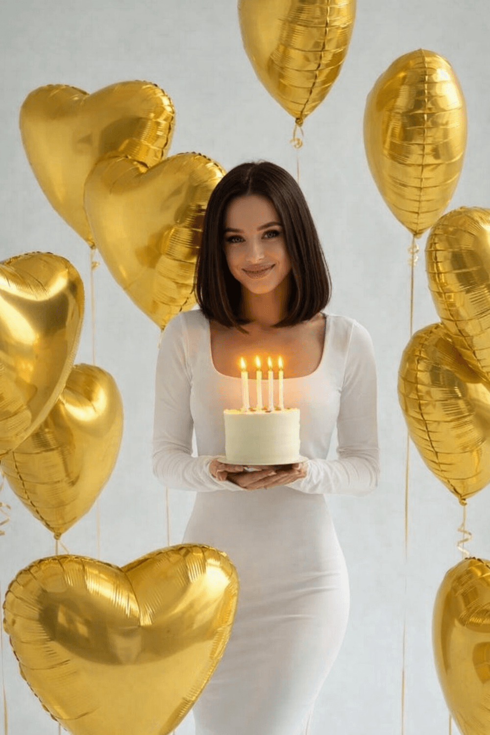 jeune femme fêtant son anniversaire avec un fraisier