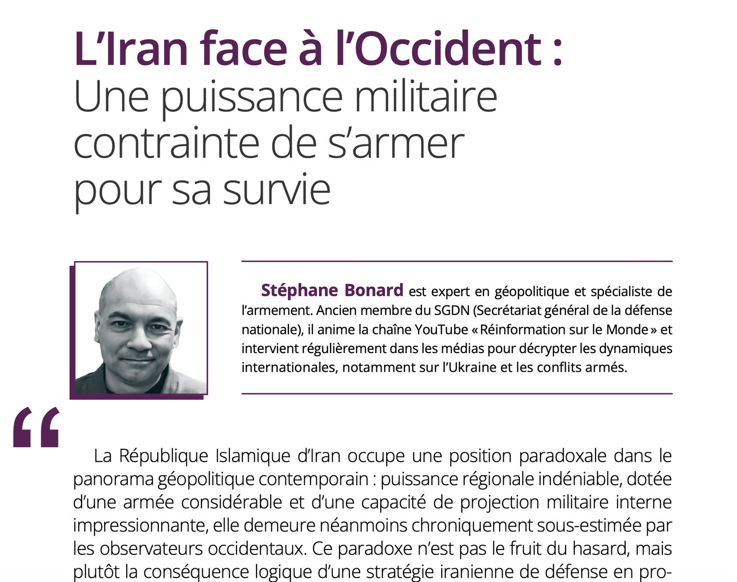 Article Bonard — L'Iran face à l'Occident