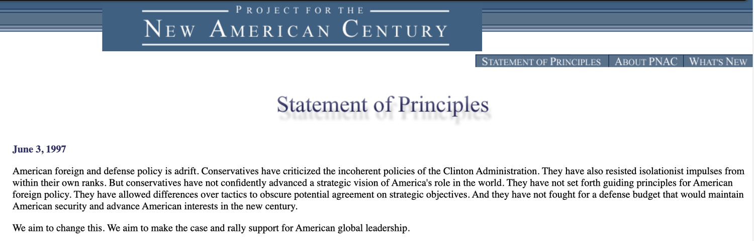 PNAC — Statement of Principles, 3 juin 1997