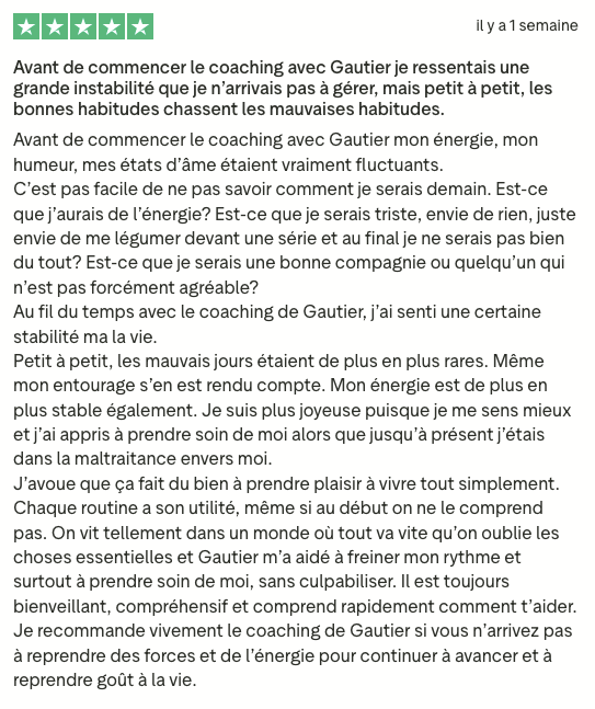 Avis 5 étoiles de Nathalia (capture d'écran)