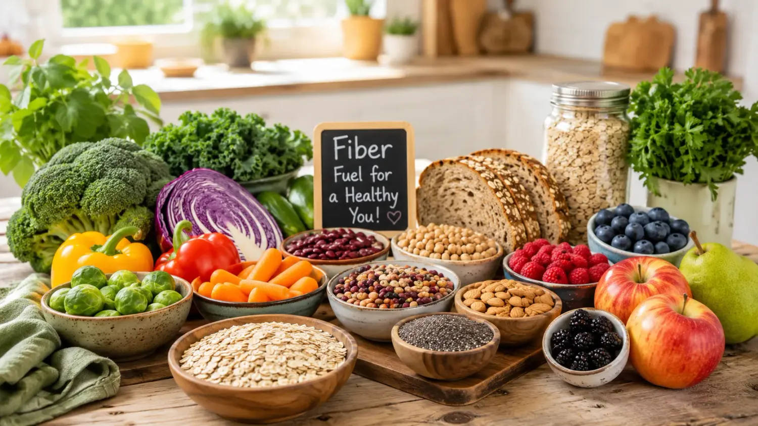 Healthy whole foods including vegetables, oats, beans and fruit that naturally contain dietary fiber.