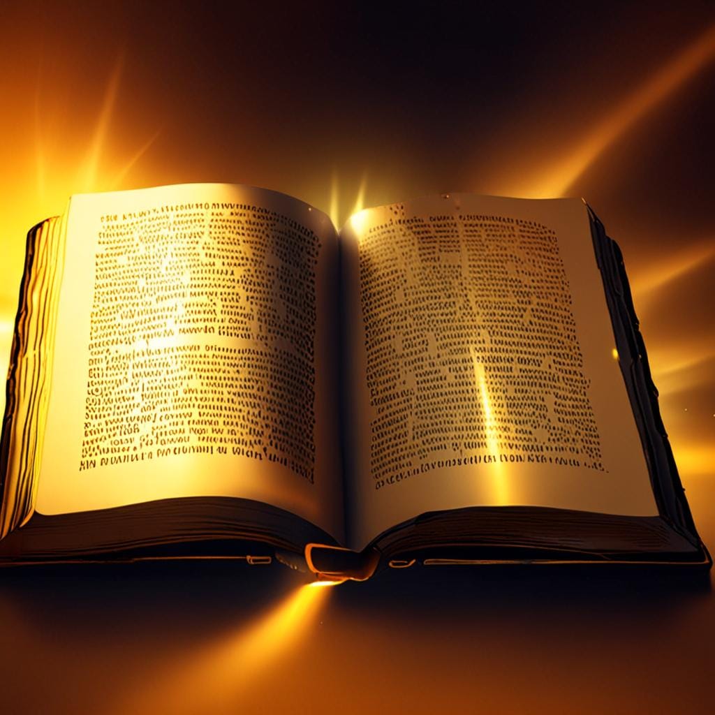 open Bible glowing gold light