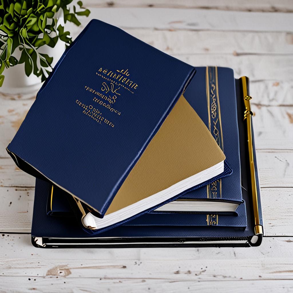 hardback Bible and workbook bundle, navy and gold, elegant