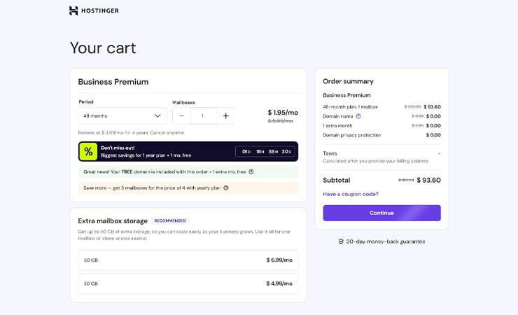 Buy Hostinger Business Email Package