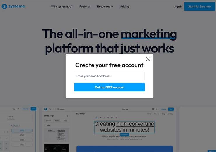 Sign up on Systeme.io
