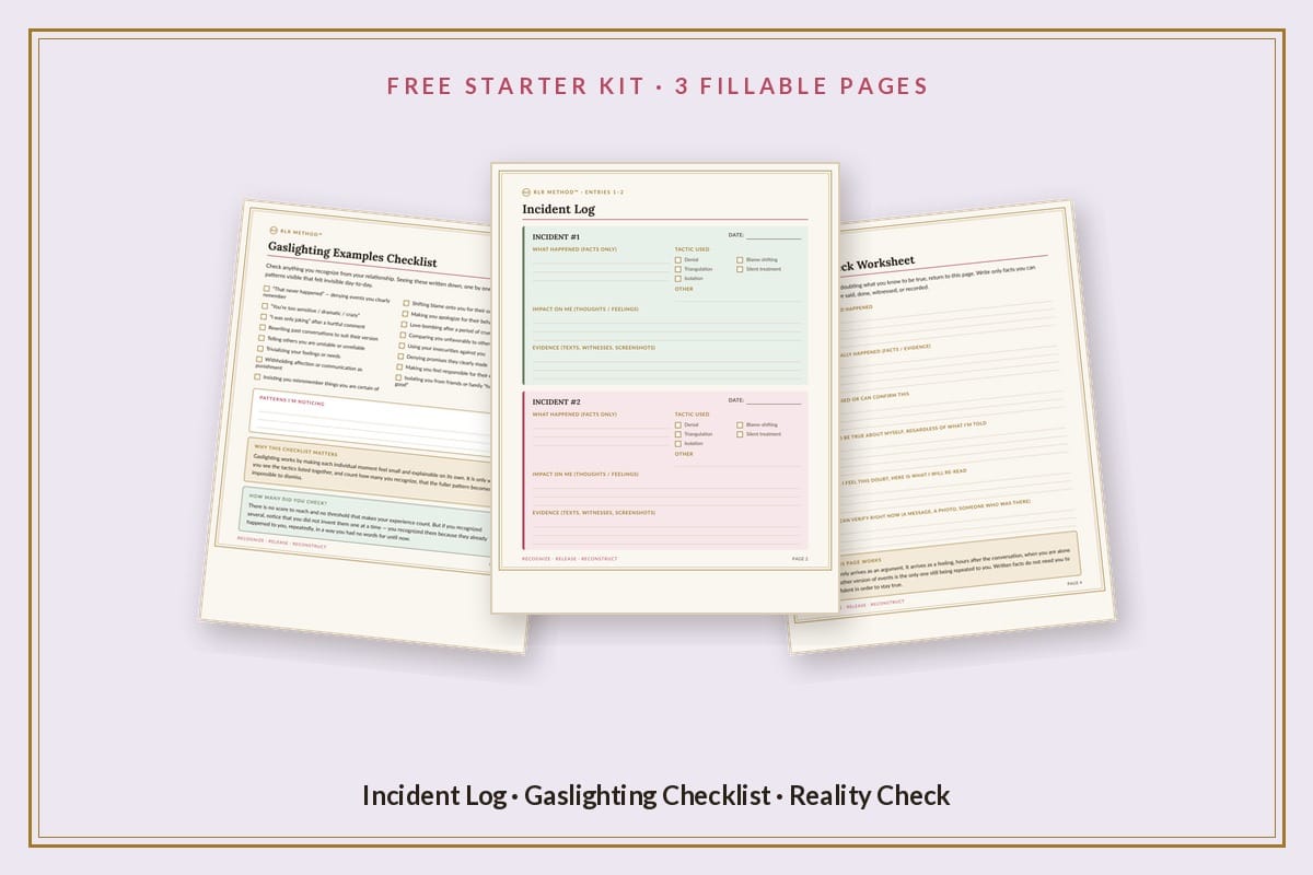 Evidence Log Starter Kit: Incident Log, Gaslighting Checklist and Reality Check pages