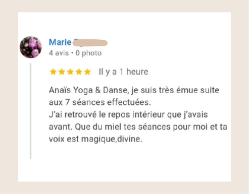 témoignage cliente (cours de yoga en présentiel)