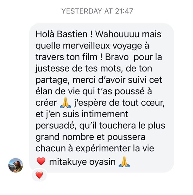 Message reçu : quel merveilleux voyage à travers ton film