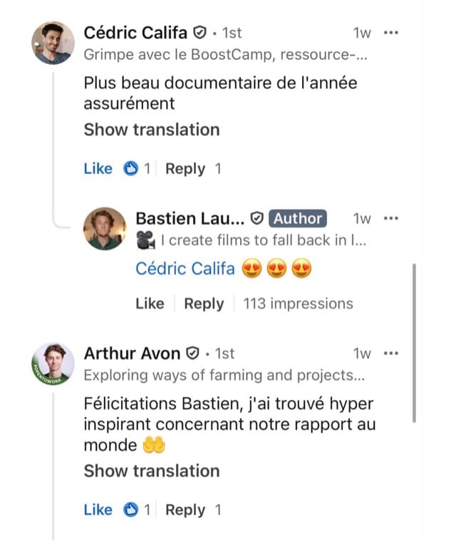 Commentaires LinkedIn : plus beau documentaire de l'année