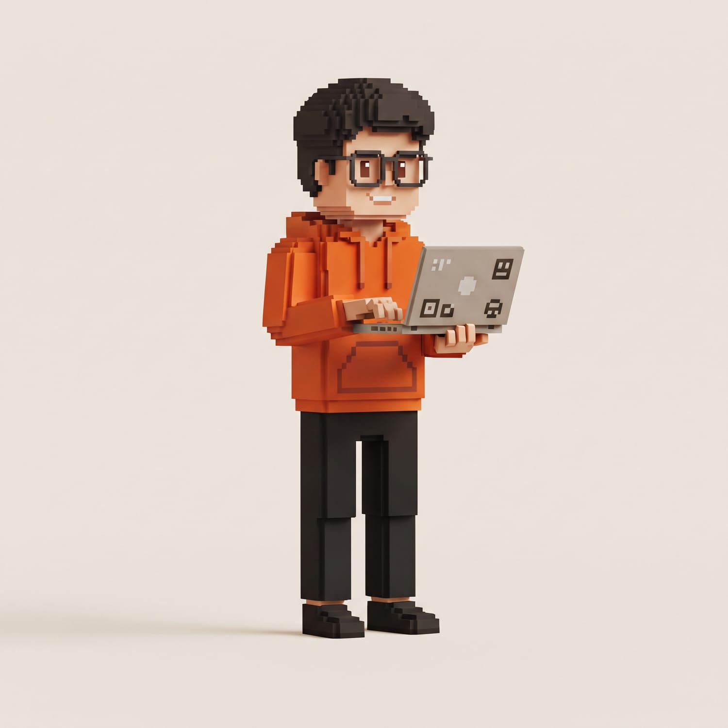 Juan en versión voxel con portátil
