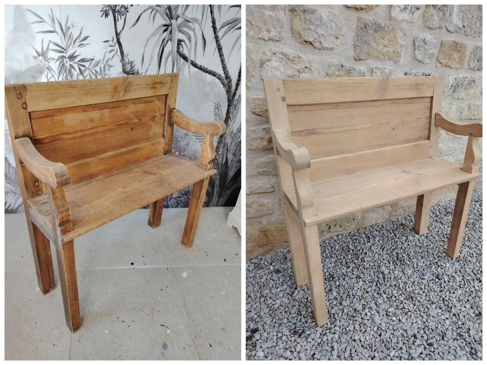 buffet deux corps ouvert pin déjauni avec une teinte bois + papier peint