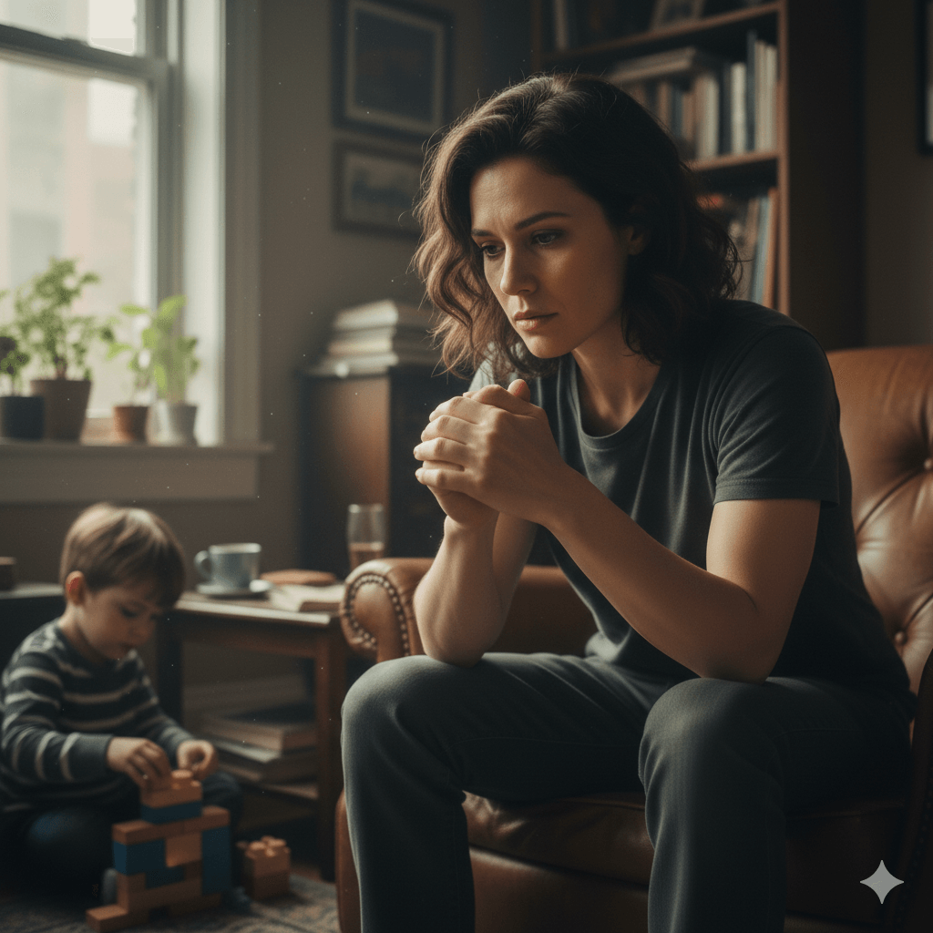 maman sentant les blocages dans son corps, pour retrouver calme et présence