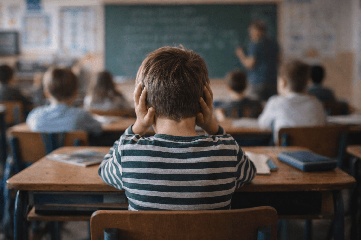 un enfant dans une classe, visiblement mal-à-l'aise