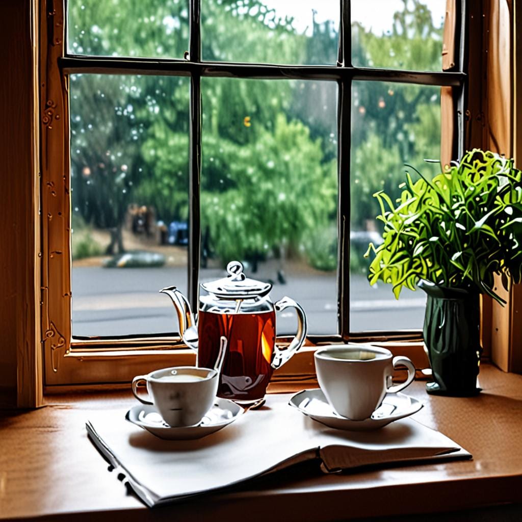 calm journal tea window