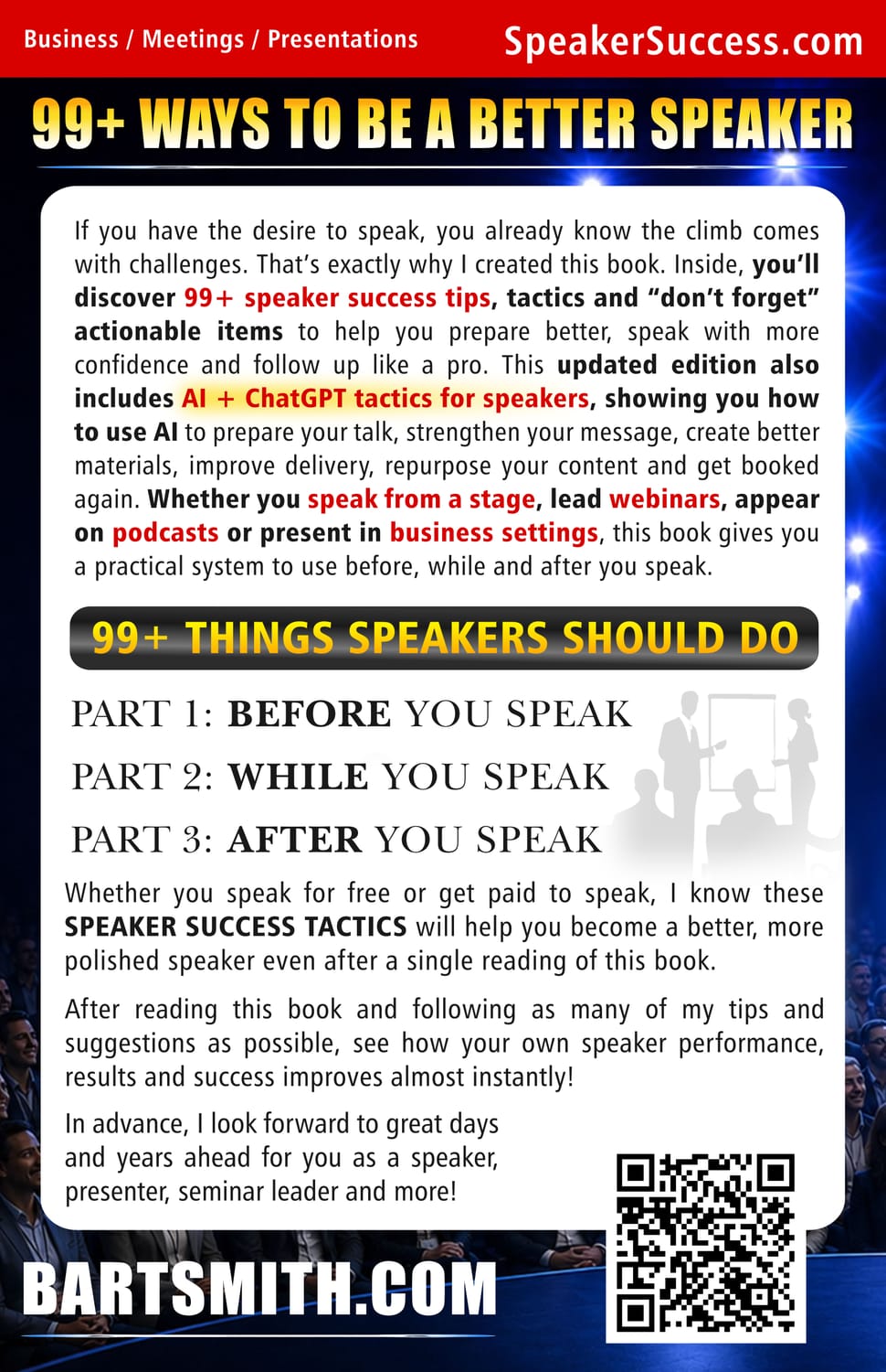 99+ Speaker Success Tips, Tactics, Strategies & "Don't Forget" Actionable Items by Bart Smith