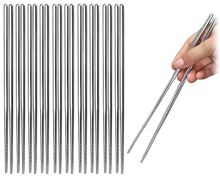 10 Pairs Reusable Chopsticks, Stainless Steel Metal Chop Sticks, Japanese Chinese Korean Chopstick Dishwasher Safe, 8.9 Inch (Silver / Chop sticks)