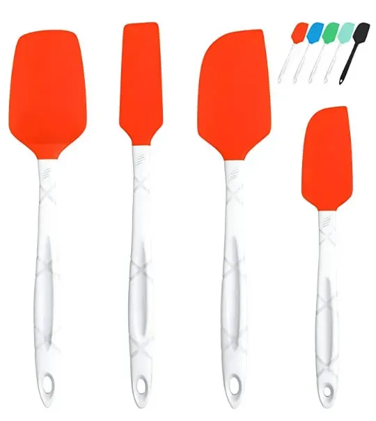 M KITCHEN WORLD Heat Resistant Silicone Spatulas Set | Rubber Spatula Kitchen Utensils Non-Stick for Cooking, Baking and Mixing | Ergonomic, Dishwasher Safe Bakeware Set of 4, Orange