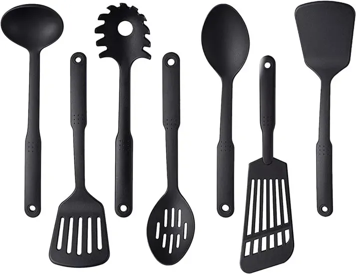 TJ POP Kitchen Utensils Set, 7PCS Cooking Utensils Set 410F° Heat Resistant & Non-stick Food Nylon Kitchen Gadgets Accessories For Cookware, BPA Free Kitchen Tools Gift (Black)