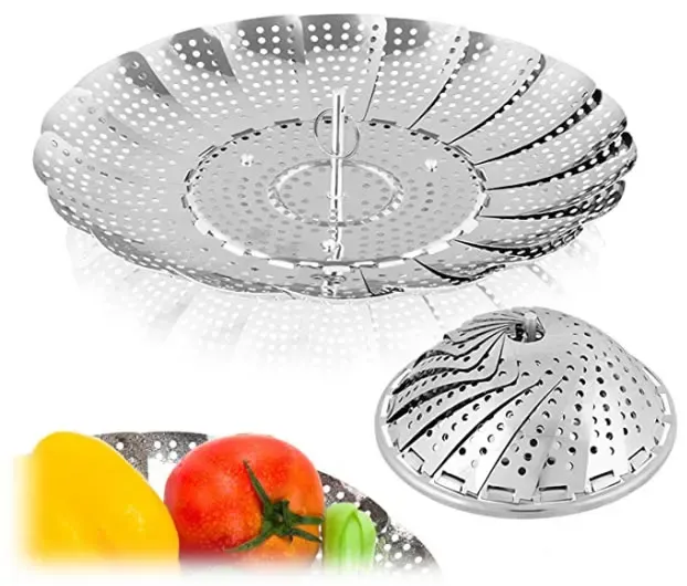 Sayfine Vegetable Steamer Basket, Premium Stainless Steel Veggie Steamer Basket for cooking - Folding Expandable Steamers to Fits Various Size Pot (Large(6" to 10.5")