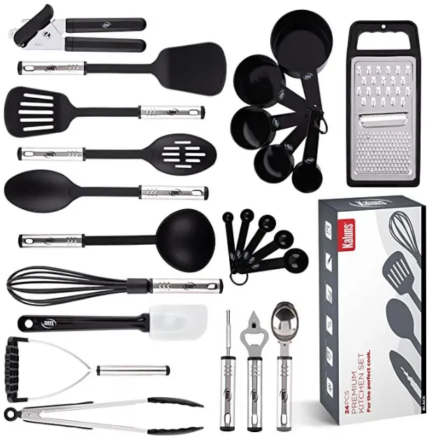Kitchen Utensils Set 35 PCS Cooking Utensils Set, Nonstick and Heat Resistant Nylon Stainless Steel Silicone Spatula Set - Kitchen Gadgets Home Essentials Kitchen Accessories, Apartment Must Haves