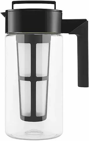 Takeya Flash Chill Iced Tea Maker - Versatile Tea Brewer for Loose/Bagged Tea - Patented Flash Chill Tech Hot/Cold Use BPA-Free Tritan Dishwasher Safe - Airtight Lid Made in USA - 1 Quart/Black