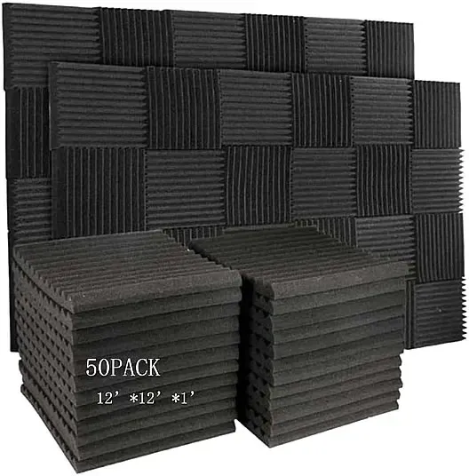 Burdurry 50 Pack Acoustic Panels Soundproof Studio Foam for Walls Sound Absorbing Panels Sound Insulation Wedge for Studio, 1" X 12" X 12" (Black)