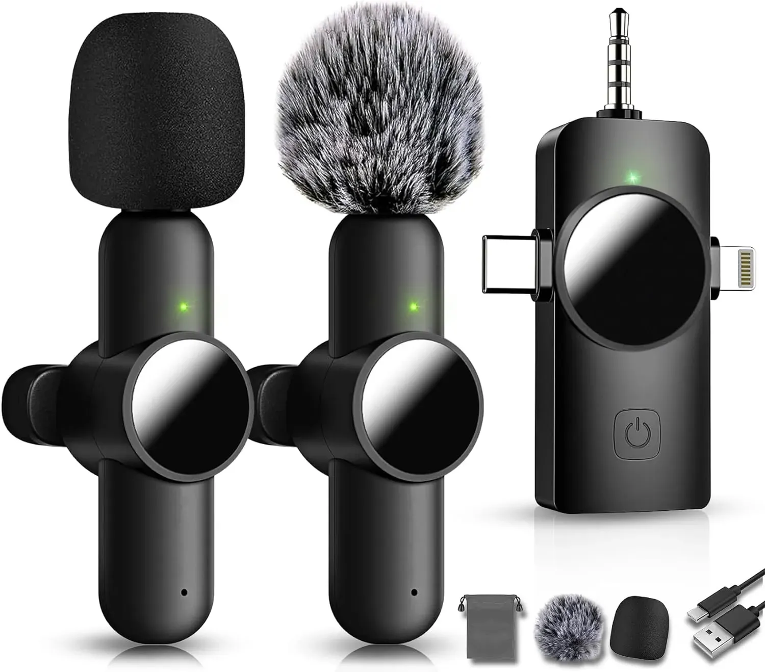 3 in 1 Mini Microphone,Wireless Lavalier Microphones for iPhone Android Camera USB-C,2.4G Ultra-Low Delay,Noise Reduction,Microphone Video Recording, Live Streaming, Youtube, TikTok, Vlog(2 Pc)