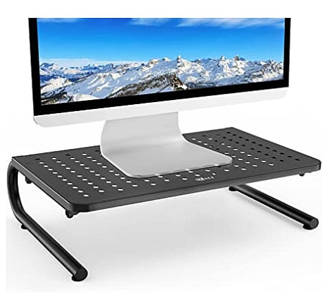 WALI STT001 Monitor Stand Riser for Computer, Laptop, Printer, Notebook and All Flat Screen Display with Vented Metal Platform and 4 inches Height Underneath Storage, 1 Pack, Black