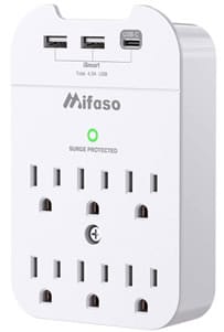 Wall Surge Protector with 6 Outlets (3 USB (1 USB C, Total 4.5A), Multi Plug Outlet Splitter, Wall Mount Adapter with Top Phone Holder)