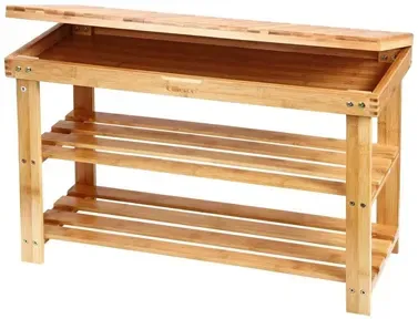 Ollieroo 2 Tier Natural Bamboo Shoe Rack Organizer and Foot Stool with Storage Drawer on Top