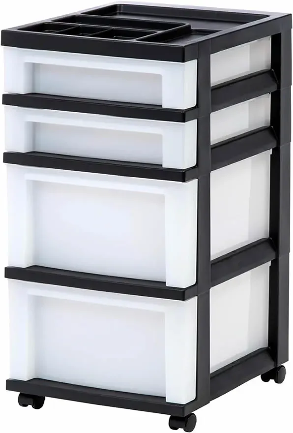 IRIS Storage Cart Plastic Organizers, 4 Drawer, Storage for Classroom Supplies, Art Supplies, Small Parts, Black/Pearl