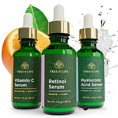 Tree of Life POWER TRIO for Brightening, Firming & Hydrating - Vitamin C Serum, Retinol Serum & Hyaluronic Acid (Smoothes & Hydrates Skin - Reduces Dark Spots, Fine Lines, & Wrinkles)