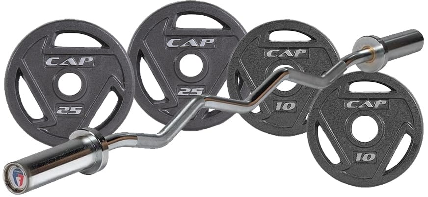 Titan Fitness 4ft Olympic Curl Bar (200 LB Capacity) + Cast Iron 2" Olympic Grip Plate (Multiple Weights)