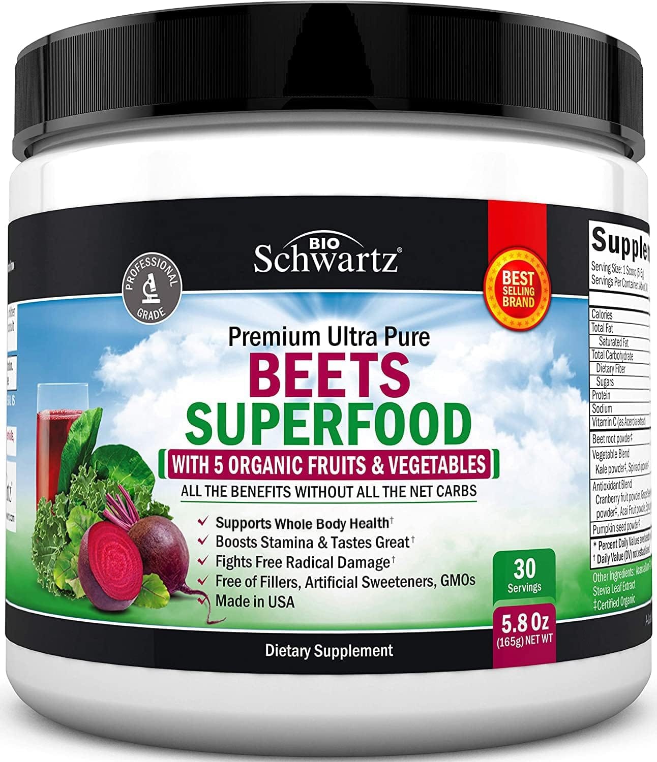 Beet Root Powder (Beets Superfood Supplement with Vitamin C Plus Organic Antioxidant Rich Red Fruits and Vegetables)