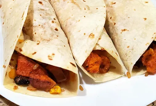 Bart's "Vegetarian" Sautéed Sweet Potato Soft Tacos (or Mini-Burritos)