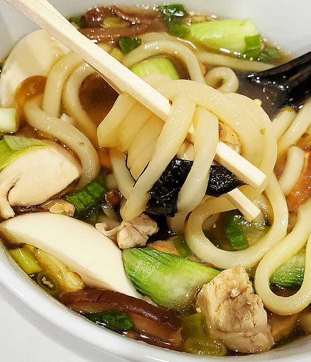 Bart's "Heavenly" Udon (Japanese Noodle Soup) With Sautéed Salmon (or Chicken Thighs)