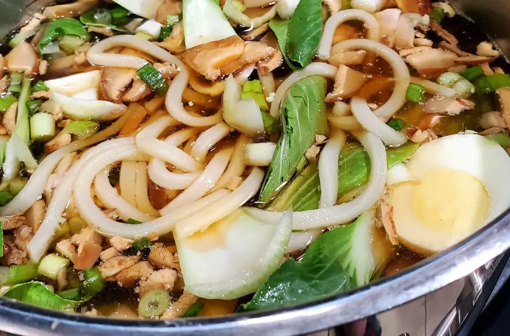 Bart's "Heavenly" Udon (Japanese Noodle Soup) With Sautéed Salmon (or Chicken Thighs)