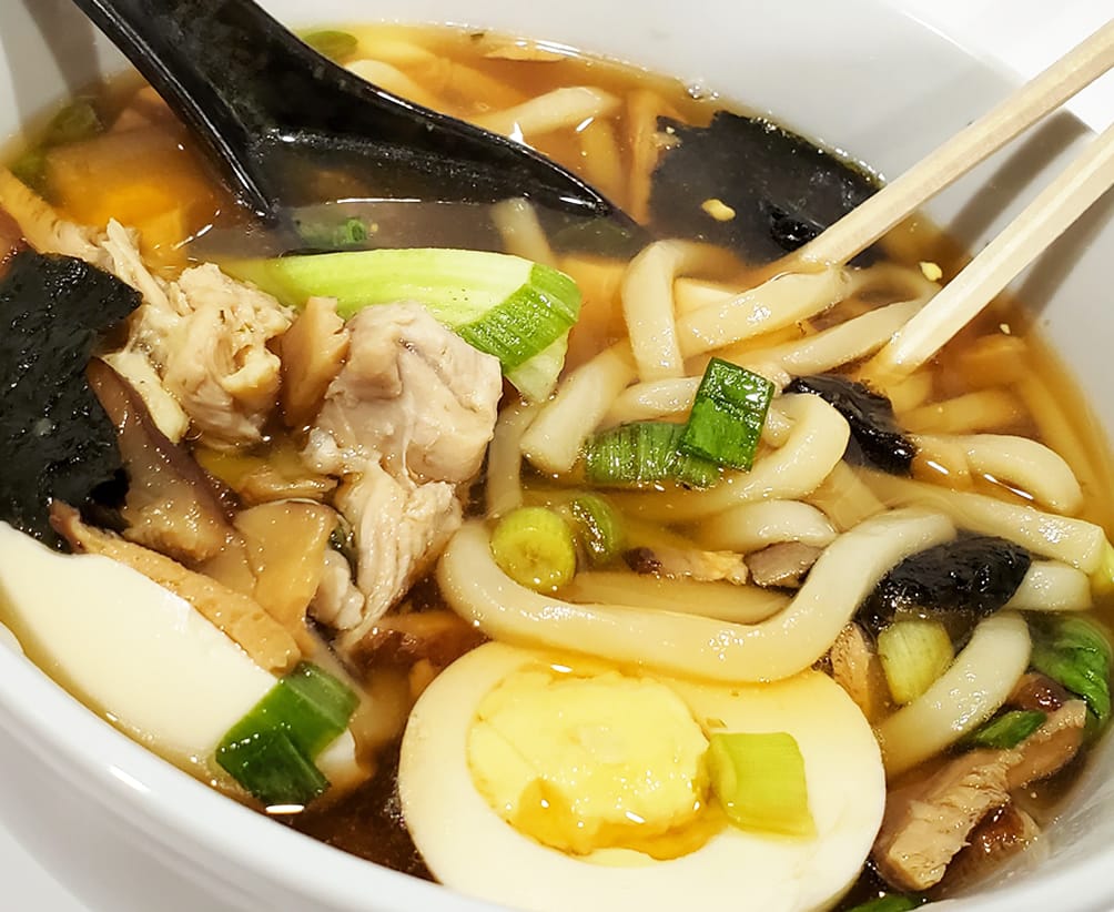 Bart's "Heavenly" Udon (Japanese Noodle Soup) With Sautéed Salmon (or Chicken Thighs)