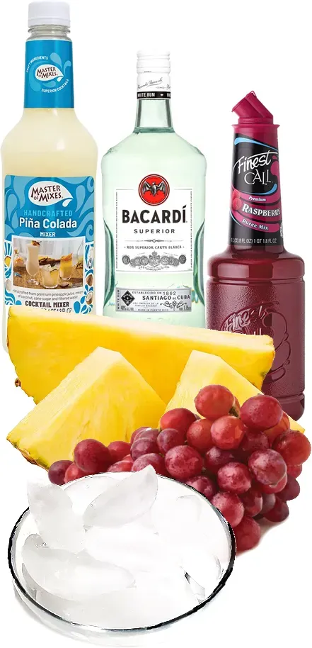 Bart's "World Famous" Piña "Bart-Ladas" Blended With Real Pineapple Slices, A Handful Of Red Grapes & Raspberry Fruit "Lava Flow" Puree Drink Mix