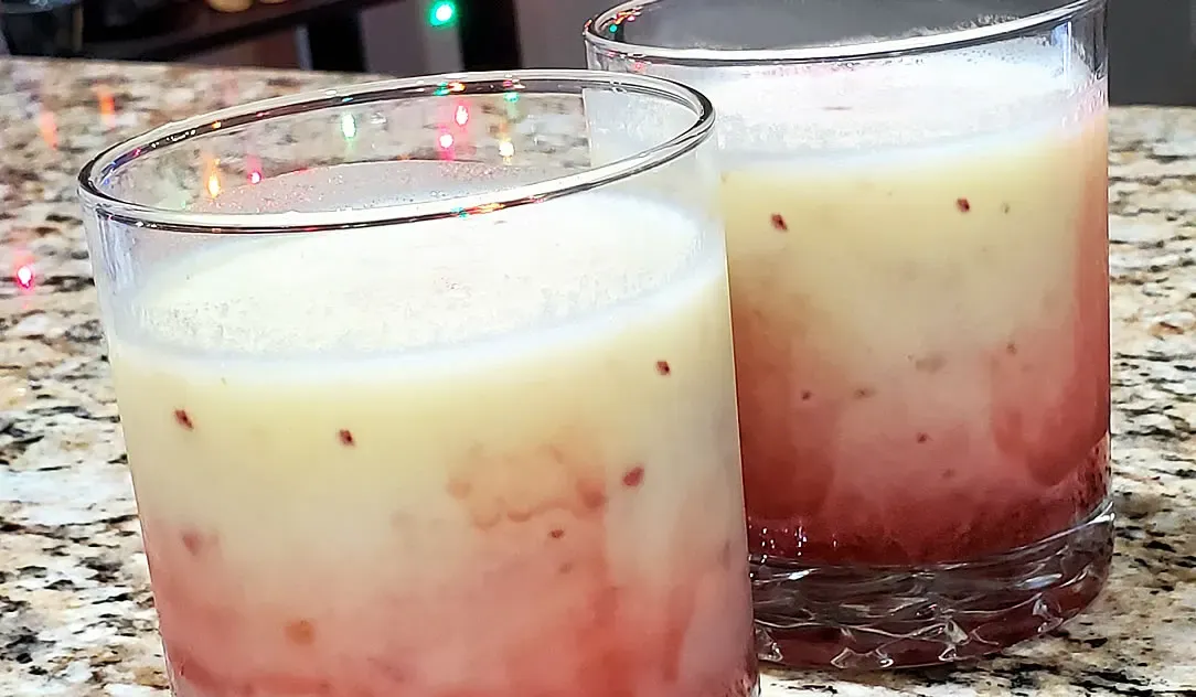 Bart's "World Famous" Piña "Bart-Ladas" Blended With Real Pineapple Slices, A Handful Of Red Grapes & Raspberry Fruit "Lava Flow" Puree Drink Mix